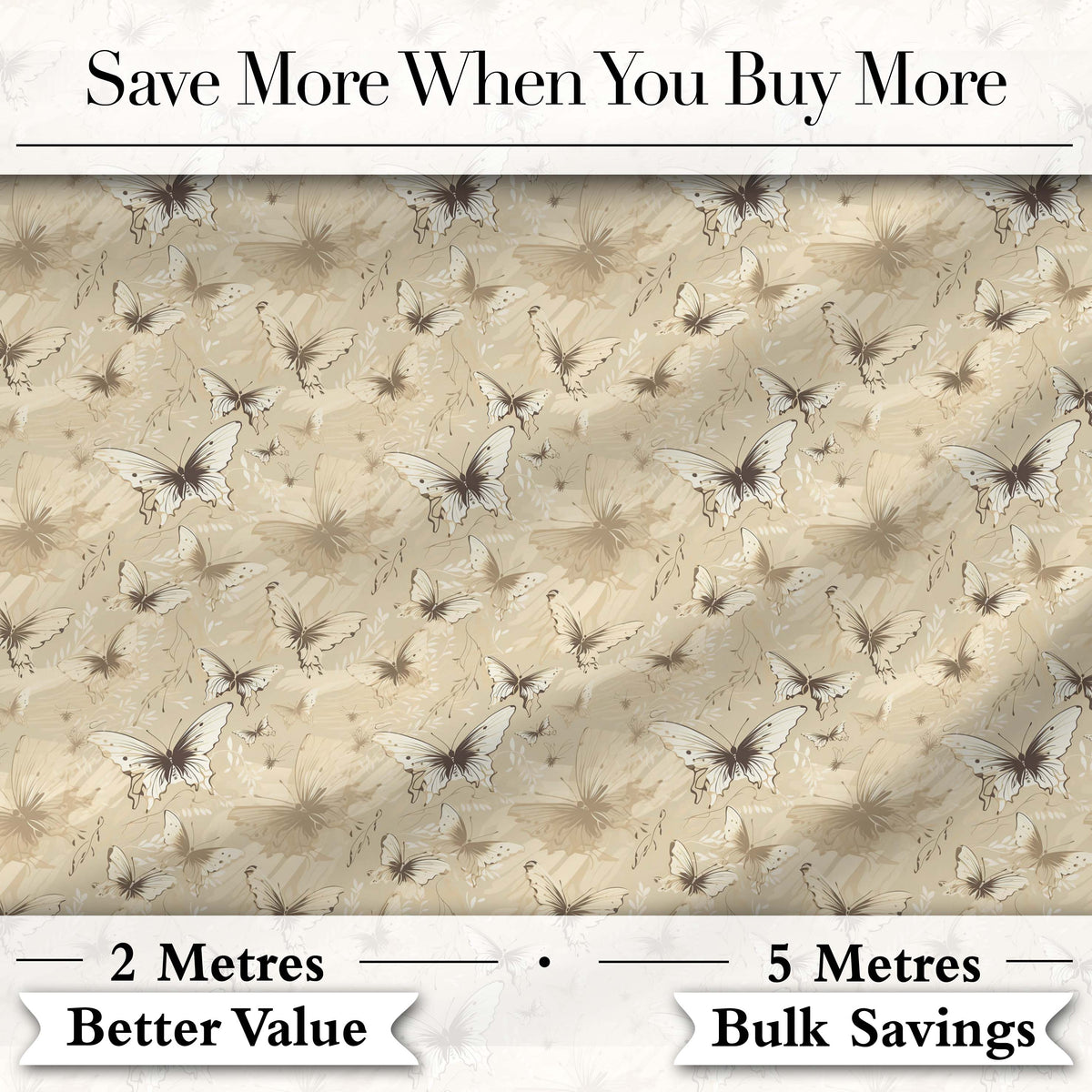 Neutral Beige Butterfly Soft Vintage Background Seamless Pattern Digital Print Fabric by the Metre UK Sewing Quilting Textile