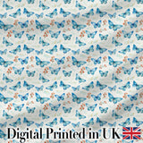 Blue Butterfly Watercolor Floral Delicate Seamless Pattern Digital Print Fabric by the Metre UK Sewing Quilting Textile