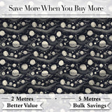 Vintage Space Planets Stars Dark Background Seamless Pattern Digital Print Fabric by the Metre UK Sewing Quilting Textile