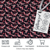 Japanese Sakura Blossom Branches Dark Elegant Seamless Pattern Digital Print Fabric by the Metre UK Sewing Quilting Textile