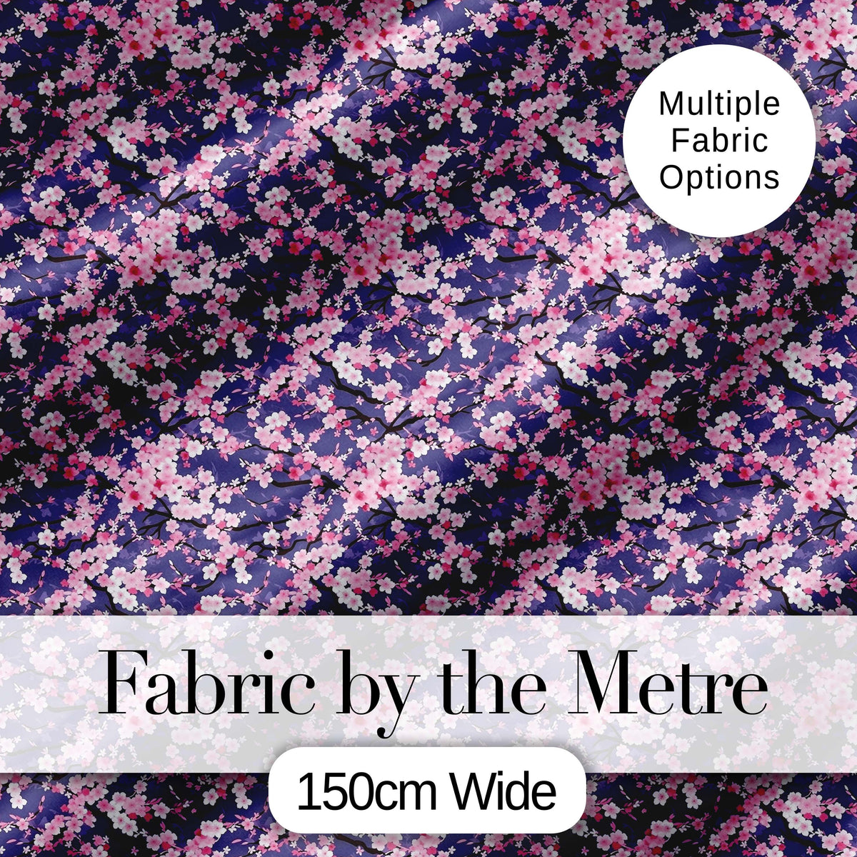 Pink Cherry Blossom Branches Purple Background Seamless Pattern Digital Print Fabric by the Metre UK Sewing Quilting Textile