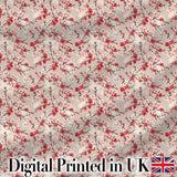 Red and White Cherry Blossom Floral Beige Seamless Pattern Digital Print Fabric by the Metre UK Sewing Quilting Textile