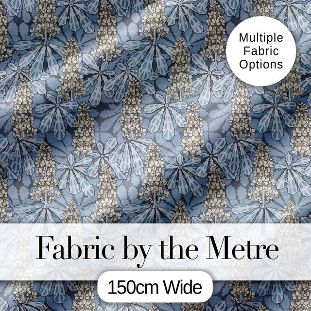 Vintage Botanical Leaf Floral Blue Tone Seamless Pattern Digital Print Fabric by the Metre UK Sewing Quilting Textile