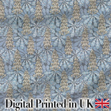 Vintage Botanical Leaf Floral Blue Tone Seamless Pattern Digital Print Fabric by the Metre UK Sewing Quilting Textile