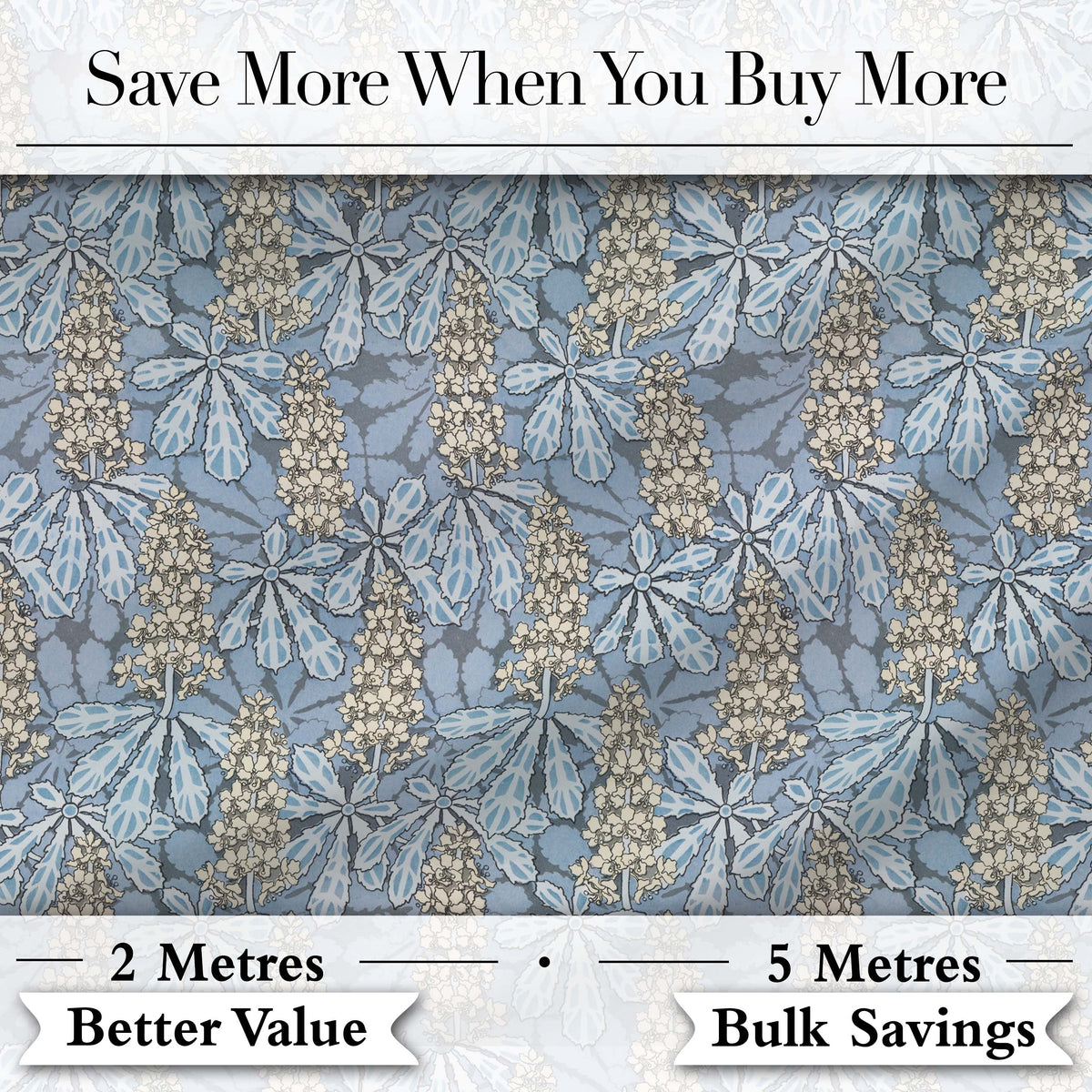Vintage Botanical Leaf Floral Blue Tone Seamless Pattern Digital Print Fabric by the Metre UK Sewing Quilting Textile