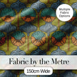 Art Nouveau Geometric Floral Motif Green Background Seamless Pattern Digital Print Fabric by the Metre UK Sewing Quilting Textile