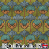 Art Nouveau Geometric Floral Motif Green Background Seamless Pattern Digital Print Fabric by the Metre UK Sewing Quilting Textile