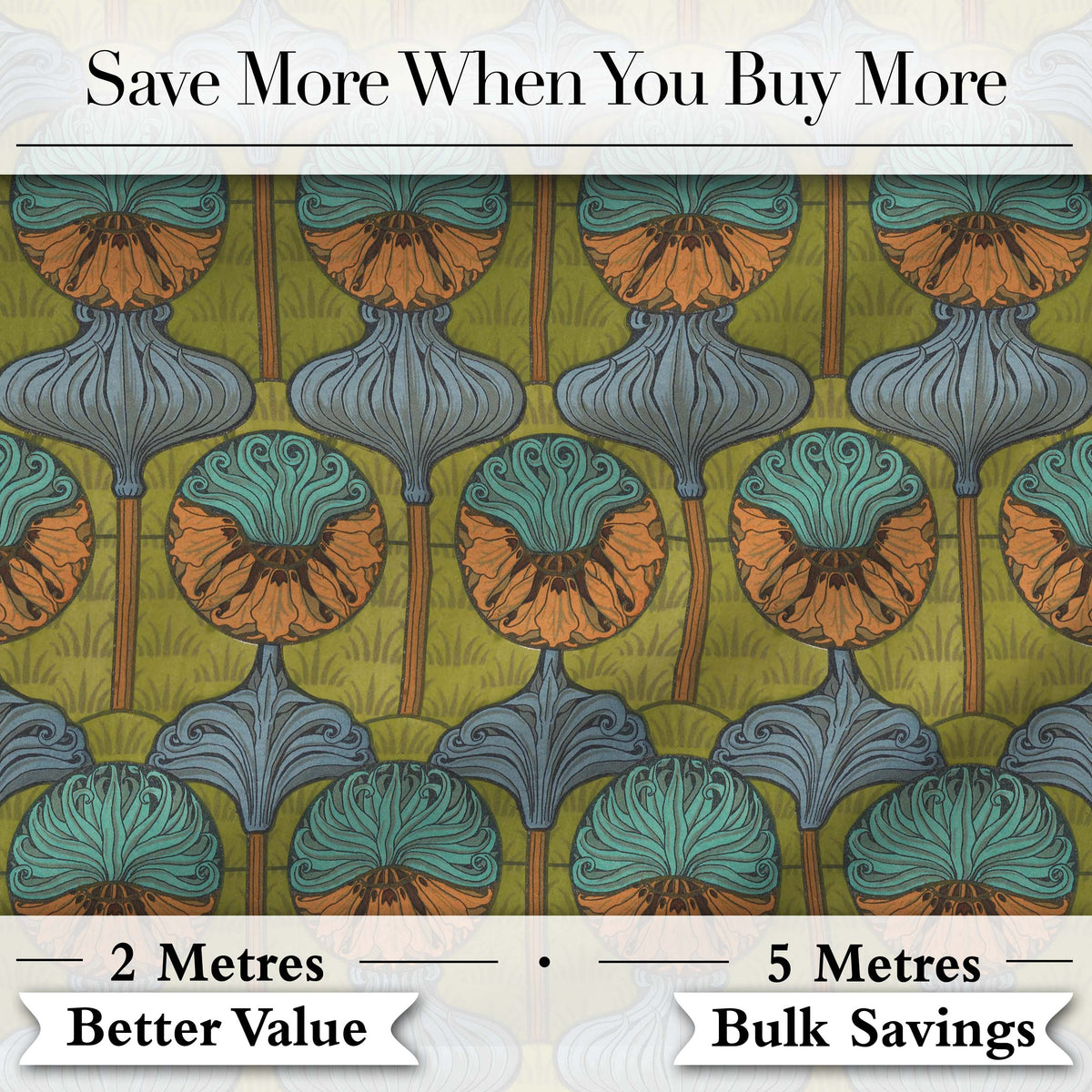 Art Nouveau Geometric Floral Motif Green Background Seamless Pattern Digital Print Fabric by the Metre UK Sewing Quilting Textile