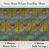 Art Nouveau Geometric Floral Motif Green Background Seamless Pattern Digital Print Fabric by the Metre UK Sewing Quilting Textile