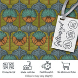 Art Nouveau Geometric Floral Motif Green Background Seamless Pattern Digital Print Fabric by the Metre UK Sewing Quilting Textile