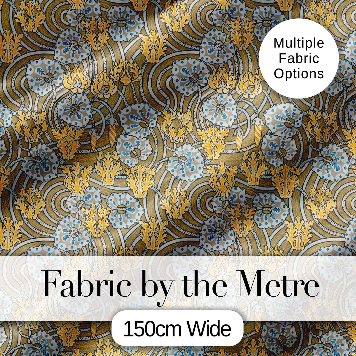 Ornate Vintage Floral Swirl Pattern with Yellow Blue Details Seamless Pattern Digital Print Fabric by the Metre UK Sewing Quilting Textile