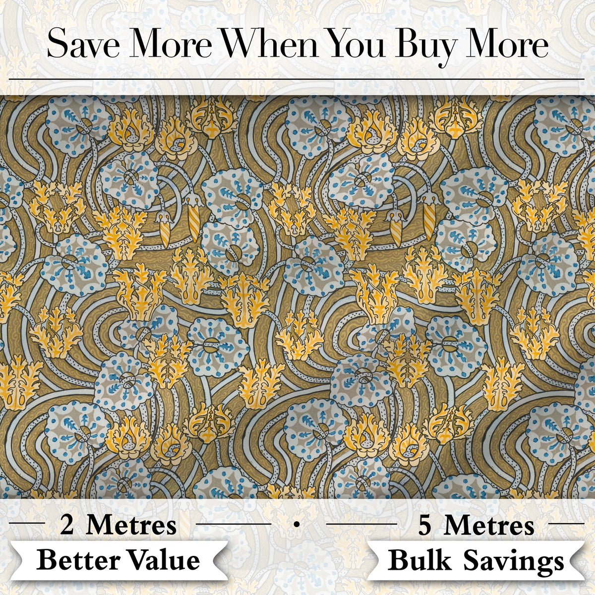 Ornate Vintage Floral Swirl Pattern with Yellow Blue Details Seamless Pattern Digital Print Fabric by the Metre UK Sewing Quilting Textile