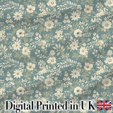 Delicate Cream Floral Garden Pattern on Dusty Blue Background Seamless Pattern Digital Print Fabric by the Metre UK Sewing Quilting Textile