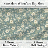 Delicate Cream Floral Garden Pattern on Dusty Blue Background Seamless Pattern Digital Print Fabric by the Metre UK Sewing Quilting Textile