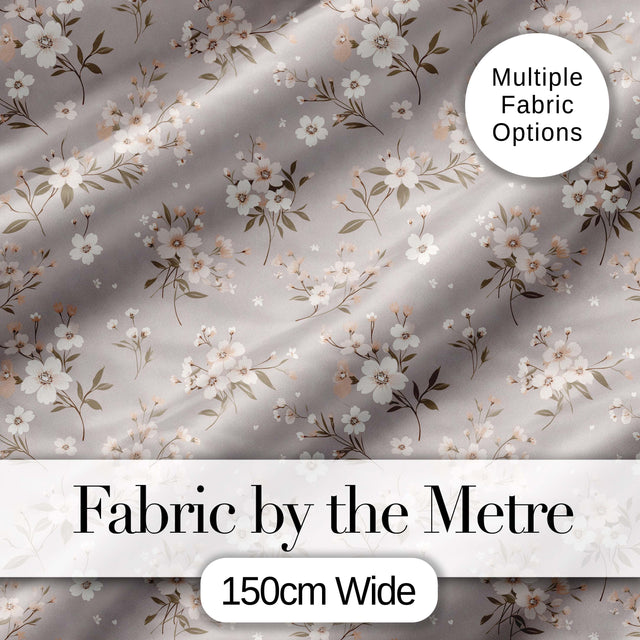 Elegant Neutral Floral Blossom Pattern Soft Beige Background Seamless Pattern Digital Print Fabric by the Metre UK Sewing Quilting Textile