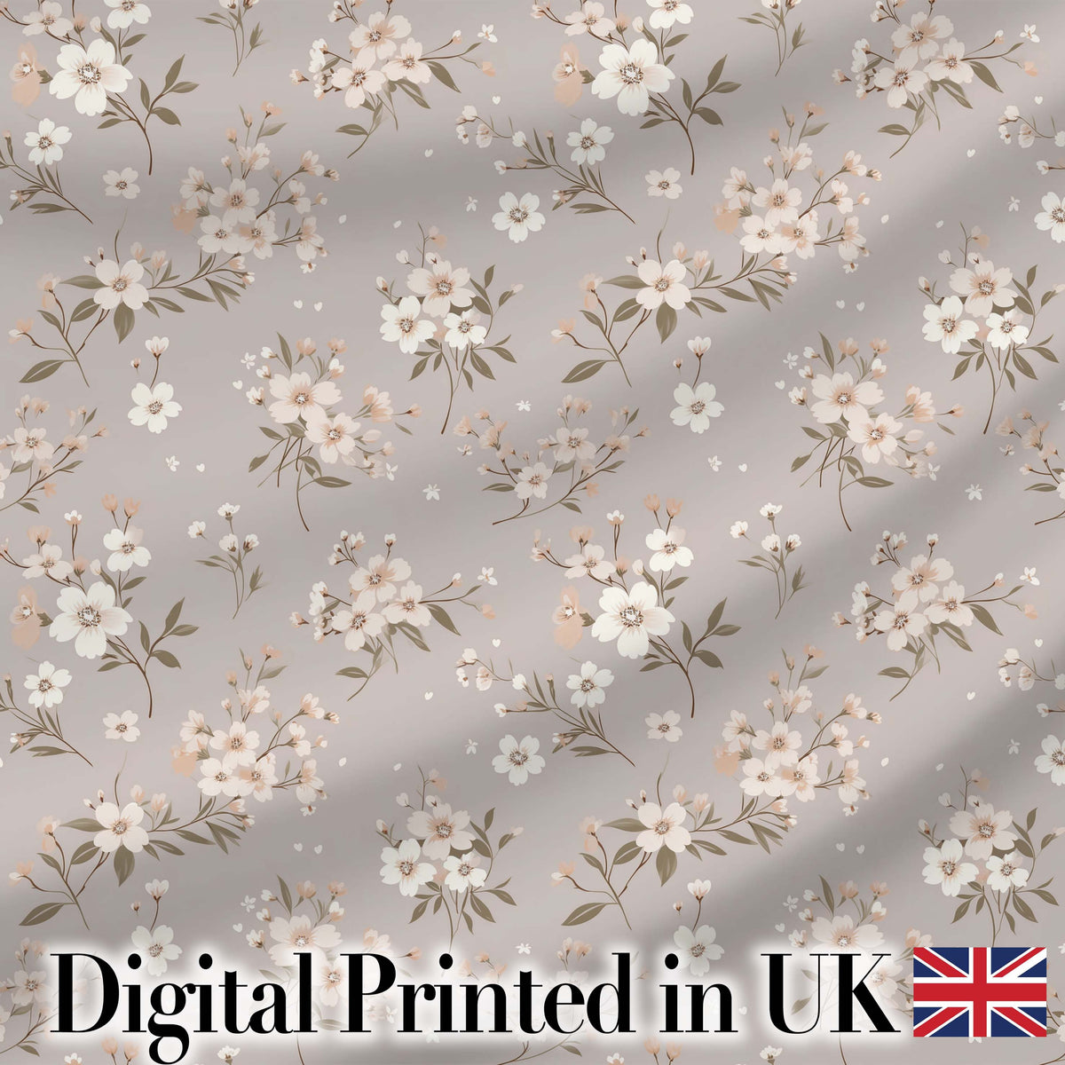 Elegant Neutral Floral Blossom Pattern Soft Beige Background Seamless Pattern Digital Print Fabric by the Metre UK Sewing Quilting Textile
