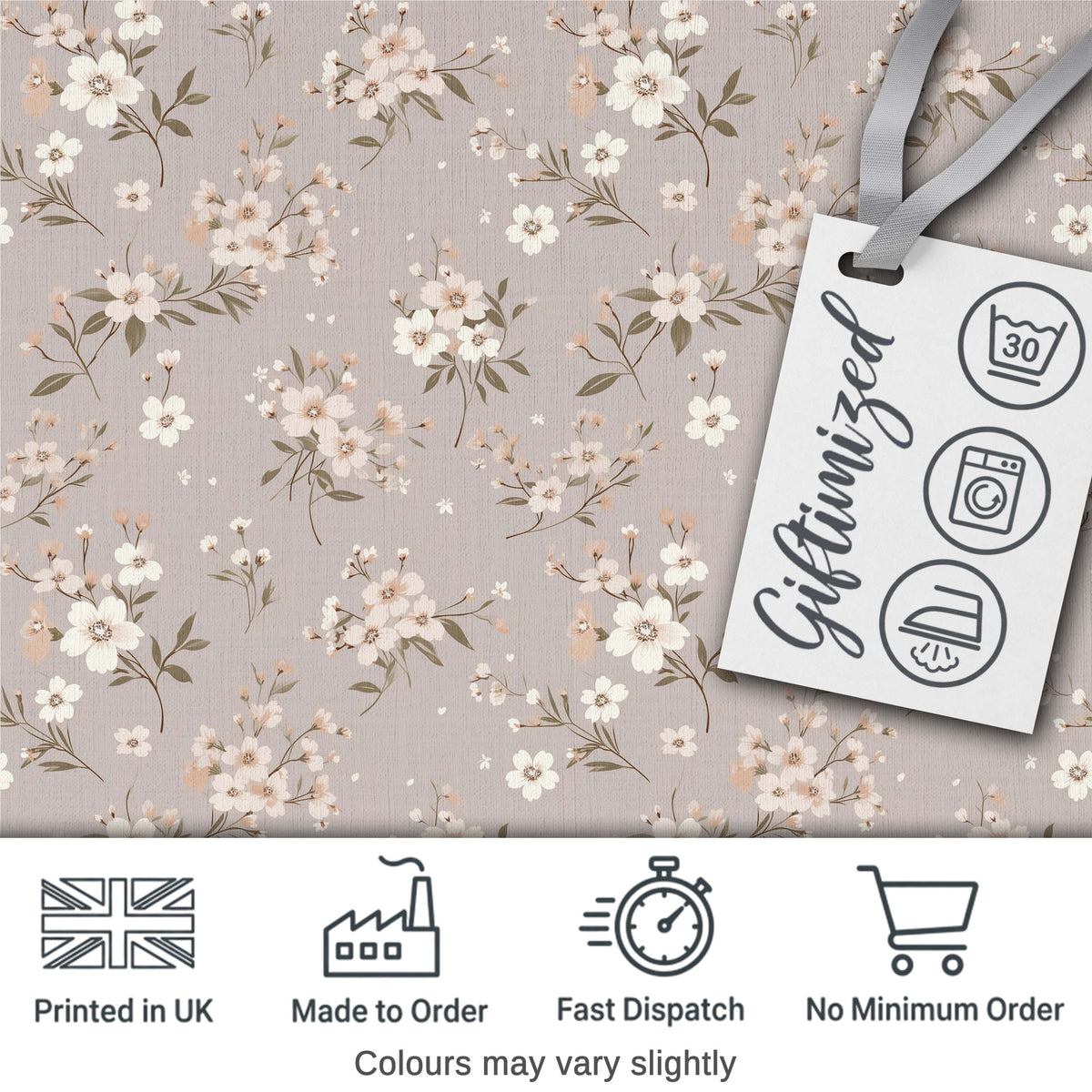 Elegant Neutral Floral Blossom Pattern Soft Beige Background Seamless Pattern Digital Print Fabric by the Metre UK Sewing Quilting Textile