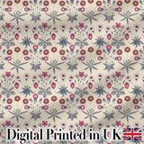 Vintage Meadow Floral with Pink Blooms and Blue Leaves Seamless Pattern Digital Print Fabric by the Metre UK Sewing Quilting Textile