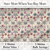 Vintage Meadow Floral with Pink Blooms and Blue Leaves Seamless Pattern Digital Print Fabric by the Metre UK Sewing Quilting Textile