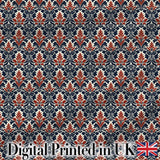 Classic Red and Navy Floral Damask Ornamental Seamless Pattern Digital Print Fabric by the Metre UK Sewing Quilting Textile