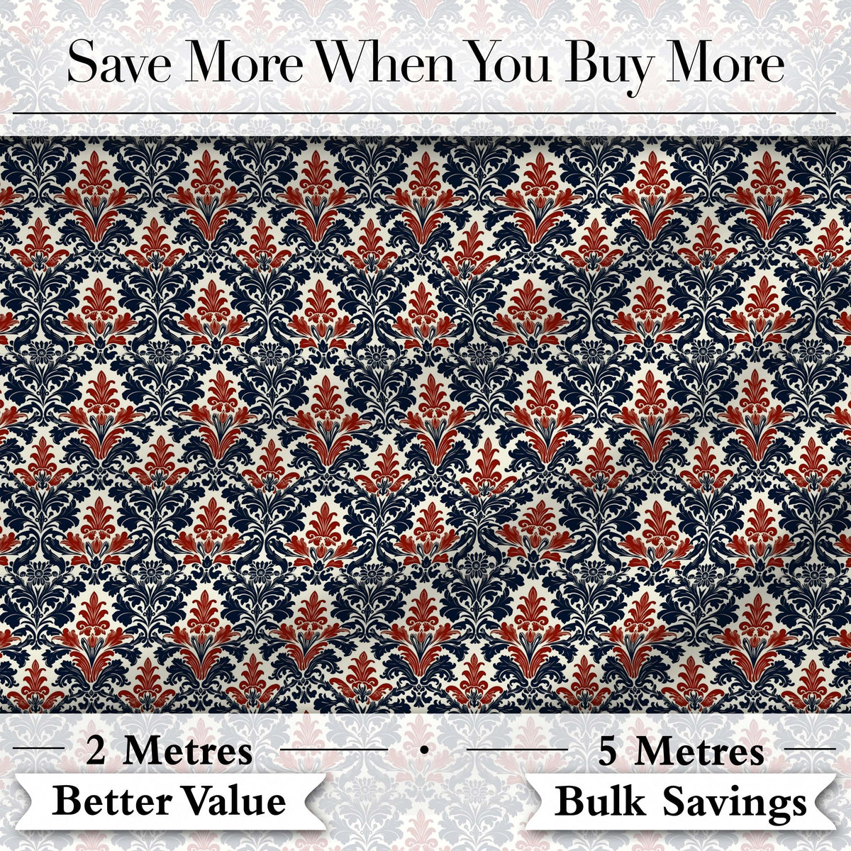 Classic Red and Navy Floral Damask Ornamental Seamless Pattern Digital Print Fabric by the Metre UK Sewing Quilting Textile