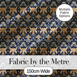 Luxurious Gold Floral Damask on Deep Navy Background Seamless Pattern Digital Print Fabric by the Metre UK Sewing Quilting Textile