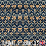 Luxurious Gold Floral Damask on Deep Navy Background Seamless Pattern Digital Print Fabric by the Metre UK Sewing Quilting Textile