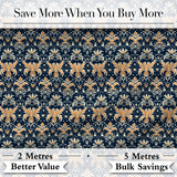 Luxurious Gold Floral Damask on Deep Navy Background Seamless Pattern Digital Print Fabric by the Metre UK Sewing Quilting Textile