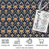 Luxurious Gold Floral Damask on Deep Navy Background Seamless Pattern Digital Print Fabric by the Metre UK Sewing Quilting Textile