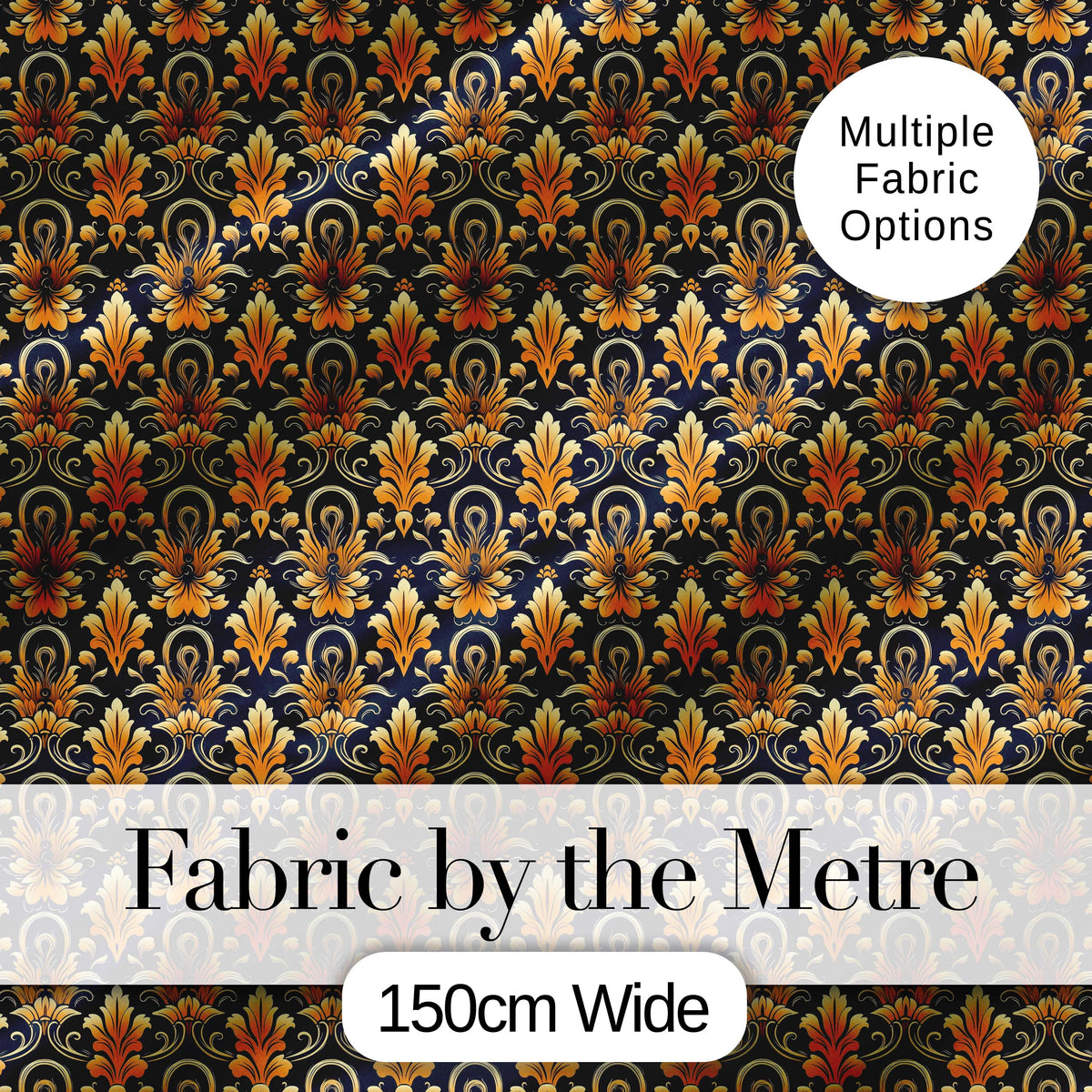 Rich Golden Ornamental Baroque Pattern on Dark Background Seamless Pattern Digital Print Fabric by the Metre UK Sewing Quilting Textile