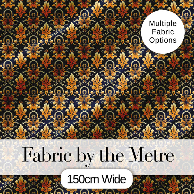 Rich Golden Ornamental Baroque Pattern on Dark Background Seamless Pattern Digital Print Fabric by the Metre UK Sewing Quilting Textile