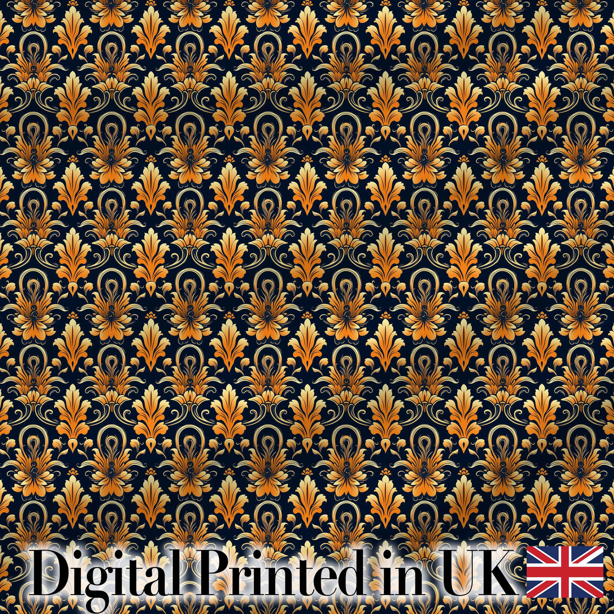 Rich Golden Ornamental Baroque Pattern on Dark Background Seamless Pattern Digital Print Fabric by the Metre UK Sewing Quilting Textile