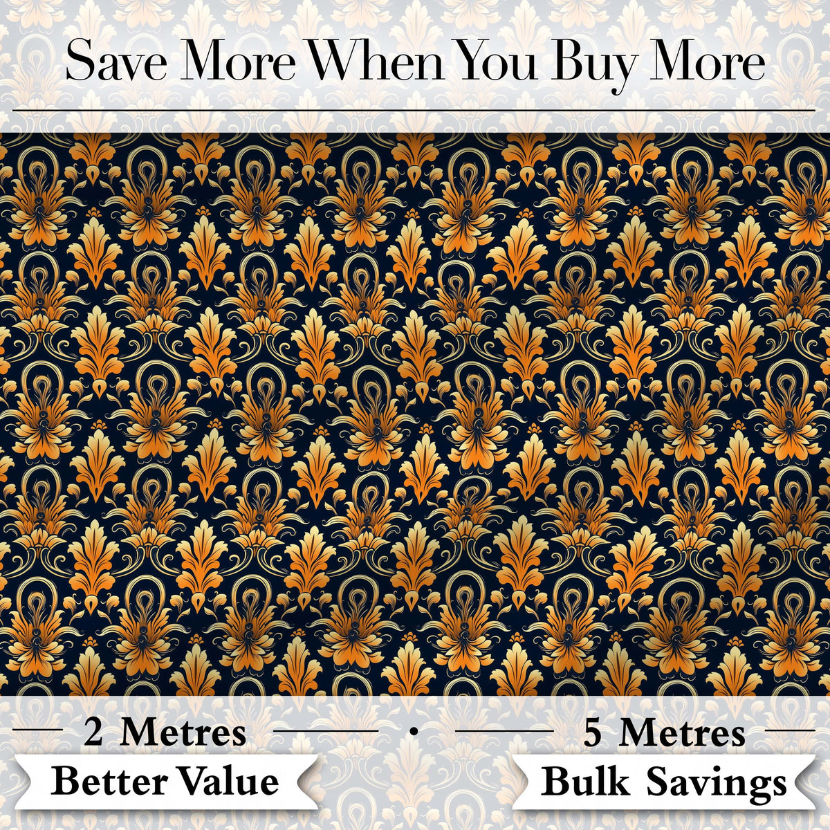 Rich Golden Ornamental Baroque Pattern on Dark Background Seamless Pattern Digital Print Fabric by the Metre UK Sewing Quilting Textile