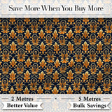 Rich Golden Ornamental Baroque Pattern on Dark Background Seamless Pattern Digital Print Fabric by the Metre UK Sewing Quilting Textile