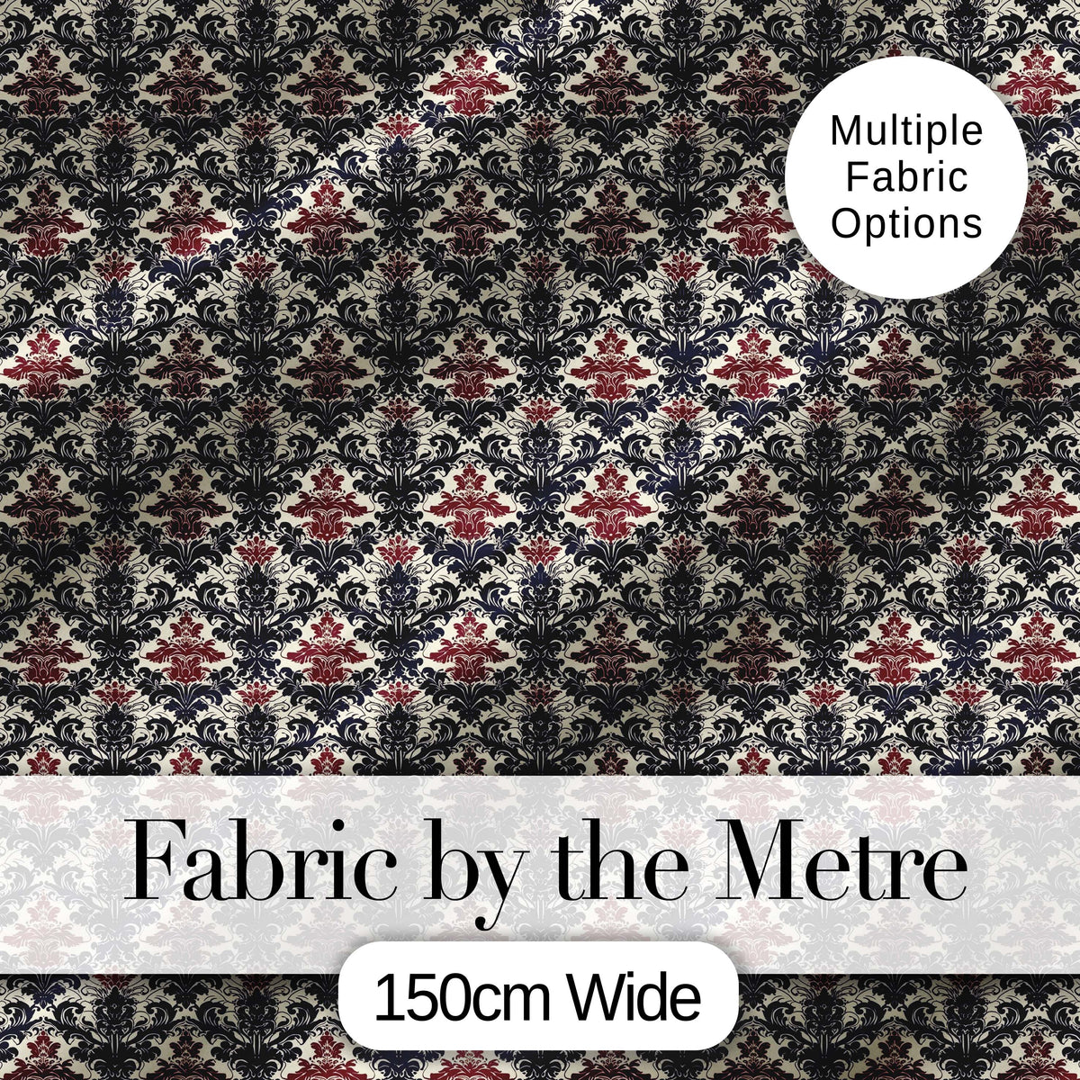Classic Vintage Red and Navy Damask Ornamental Seamless Pattern Digital Print Fabric by the Metre UK Sewing Quilting Textile