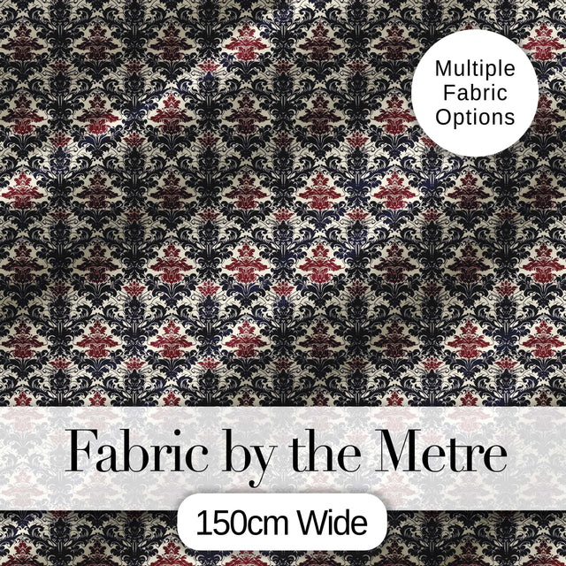 Classic Vintage Red and Navy Damask Ornamental Seamless Pattern Digital Print Fabric by the Metre UK Sewing Quilting Textile