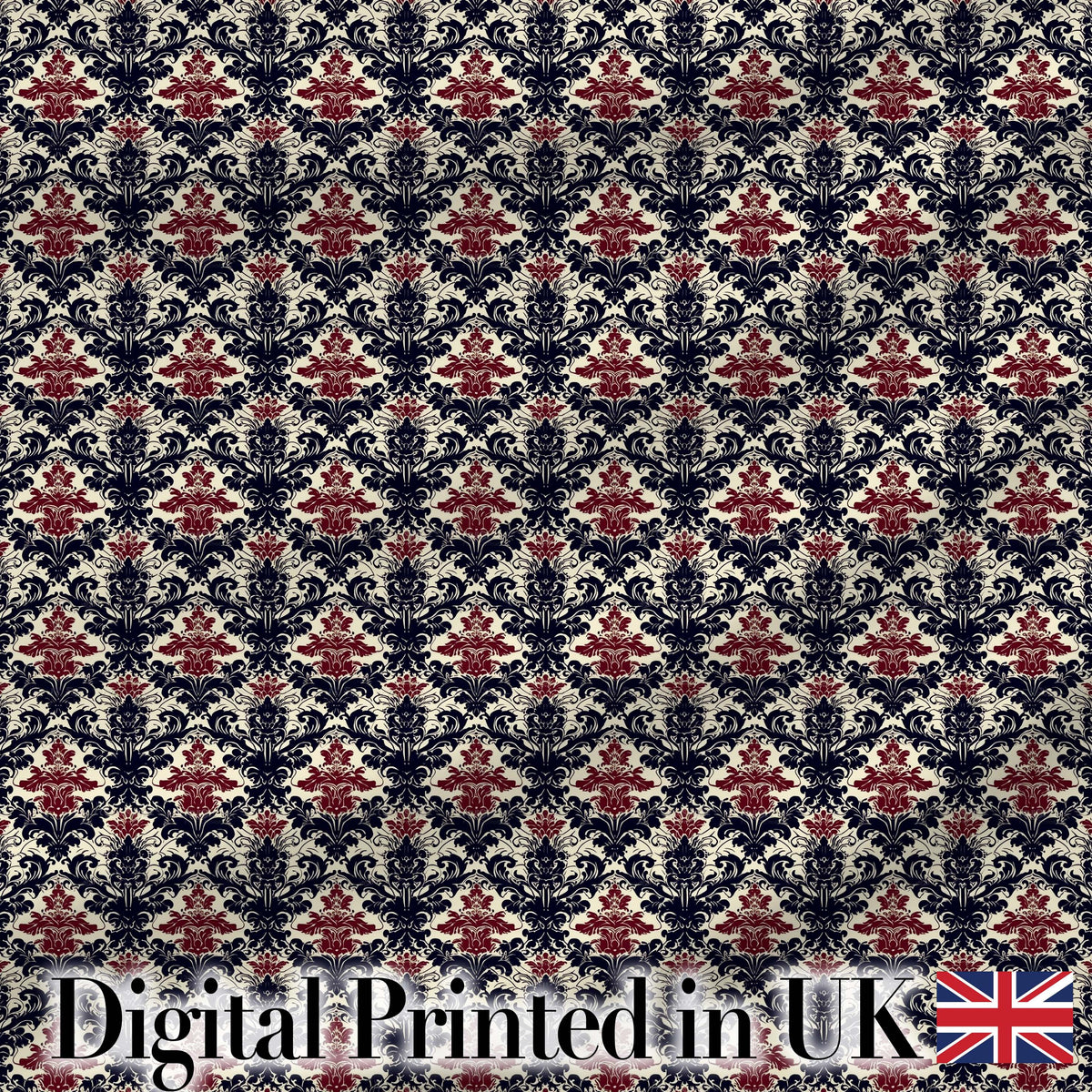 Classic Vintage Red and Navy Damask Ornamental Seamless Pattern Digital Print Fabric by the Metre UK Sewing Quilting Textile