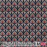 Classic Vintage Red and Navy Damask Ornamental Seamless Pattern Digital Print Fabric by the Metre UK Sewing Quilting Textile