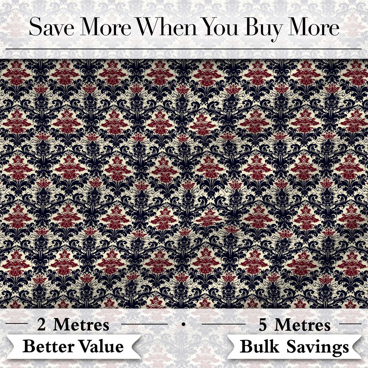 Classic Vintage Red and Navy Damask Ornamental Seamless Pattern Digital Print Fabric by the Metre UK Sewing Quilting Textile