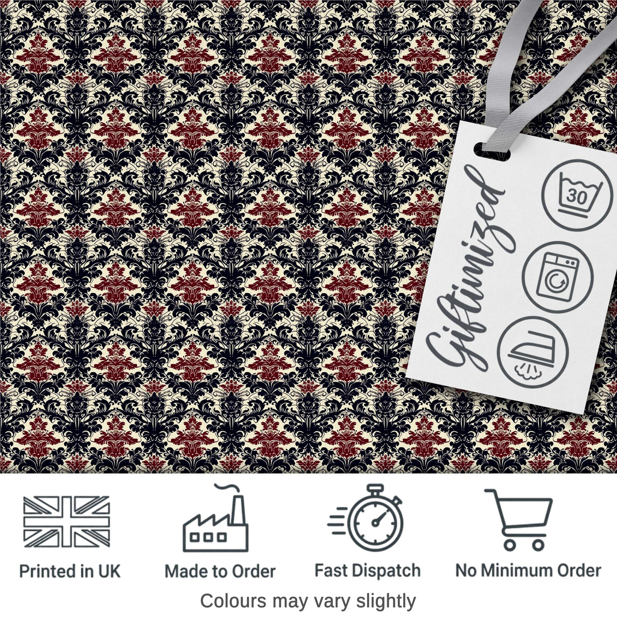 Classic Vintage Red and Navy Damask Ornamental Seamless Pattern Digital Print Fabric by the Metre UK Sewing Quilting Textile