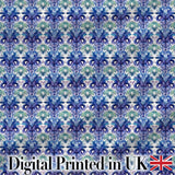 Cool Blue and Teal Watercolor Floral Ornamental Seamless Pattern Digital Print Fabric by the Metre UK Sewing Quilting Textile