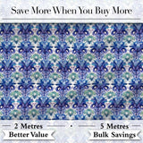 Cool Blue and Teal Watercolor Floral Ornamental Seamless Pattern Digital Print Fabric by the Metre UK Sewing Quilting Textile