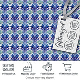 Cool Blue and Teal Watercolor Floral Ornamental Seamless Pattern Digital Print Fabric by the Metre UK Sewing Quilting Textile