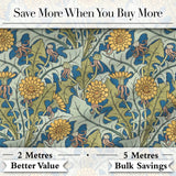 Classic Arts and Crafts Yellow Floral with Green Leaves Seamless Pattern Digital Print Fabric by the Metre UK Sewing Quilting Textile