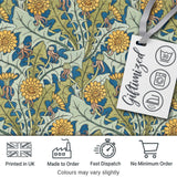 Classic Arts and Crafts Yellow Floral with Green Leaves Seamless Pattern Digital Print Fabric by the Metre UK Sewing Quilting Textile