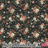 Delicate Peach and White Floral Bouquet on Dark Background Seamless Pattern Digital Print Fabric by the Metre UK Sewing Quilting Textile
