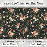 Delicate Peach and White Floral Bouquet on Dark Background Seamless Pattern Digital Print Fabric by the Metre UK Sewing Quilting Textile