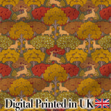 Autumn Forest Deer with Golden Trees Woodland Seamless Pattern Digital Print Fabric by the Metre UK Sewing Quilting Textile