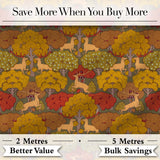 Autumn Forest Deer with Golden Trees Woodland Seamless Pattern Digital Print Fabric by the Metre UK Sewing Quilting Textile