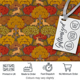 Autumn Forest Deer with Golden Trees Woodland Seamless Pattern Digital Print Fabric by the Metre UK Sewing Quilting Textile